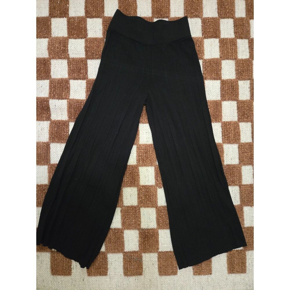 Nice Things by Paloma S Ribbed Knit Cropped Wide Leg Pants Black Size Small